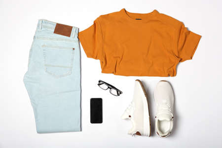 set of fashionable mens clothing and accessoriesの写真素材