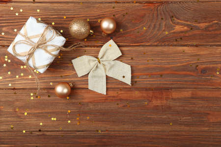 Set of beautifully wrapped gift boxes and Christmas decor .の写真素材