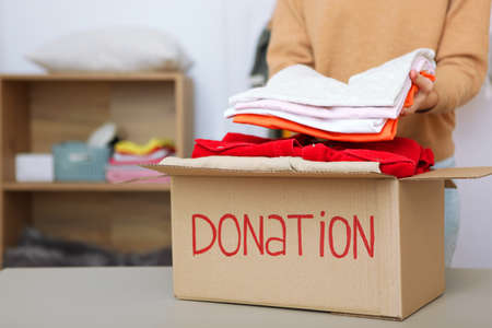 boxes with donations with the necessary things on the table