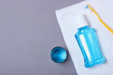 Flat composition for oral care and place for text on a light background.