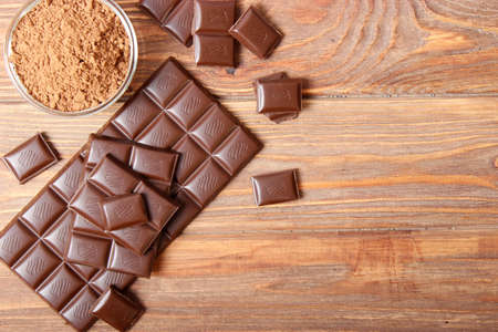 Pieces of chocolate on the table.
