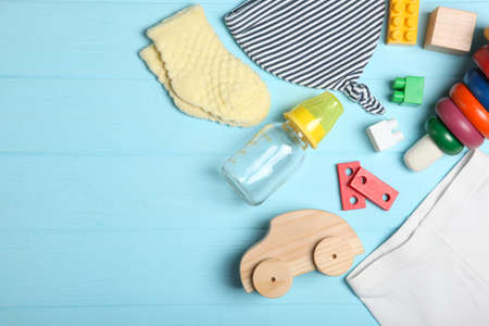 Baby background. Clothing and accessories for a babyの写真素材