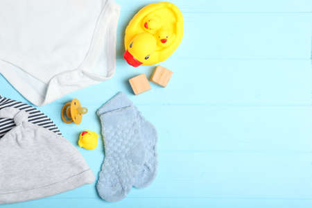 Baby background. Clothing and accessories for a babyの写真素材