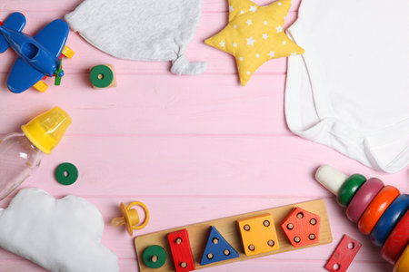 Baby background. Clothing and accessories for a babyの写真素材