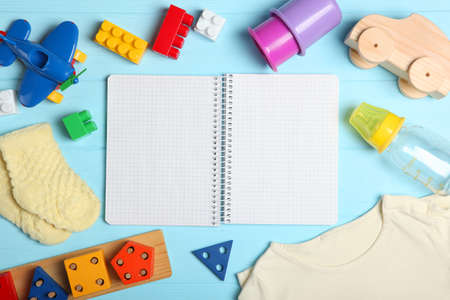 Baby background. Clothing and accessories for a babyの写真素材