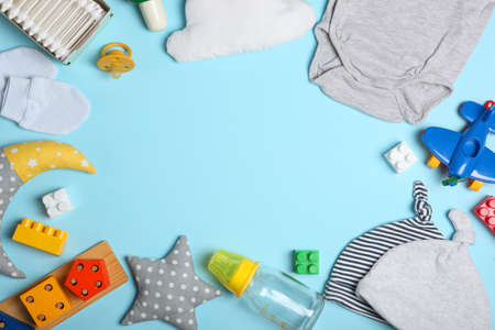 Baby background. Clothing and accessories for a babyの写真素材