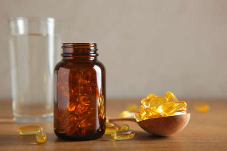 Omega 3 capsules on the table close-upの写真素材