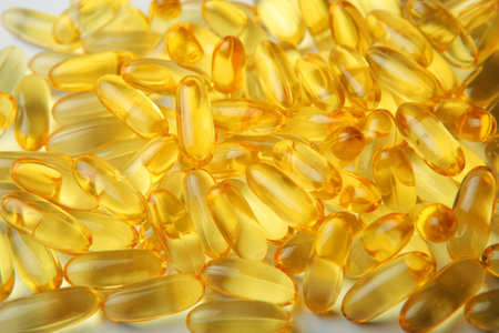 Omega 3 capsules close up. Fish fat.の写真素材