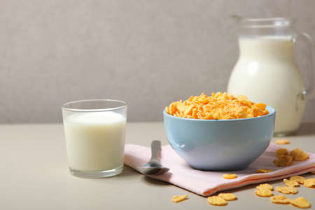 Delicious cornflakes in a plate on the table.の写真素材