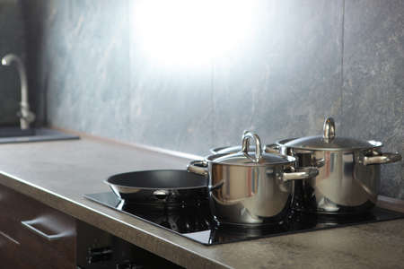 Kitchen utensils for cooking in the interior of the kitchenの写真素材