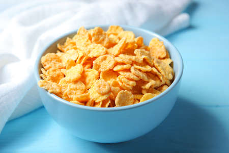 Delicious cornflakes in a plate on the table.の写真素材