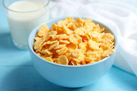 Delicious cornflakes in a plate on the table.