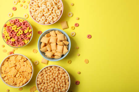 Different types of corn breakfasts on the table close-upの写真素材