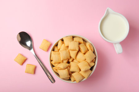 Corn pads with breakfast filling on a colored background close upの写真素材