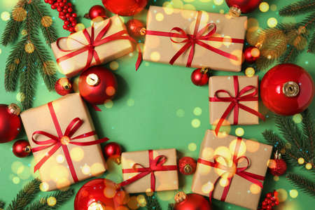 beautiful christmas background with place for text top viewの写真素材