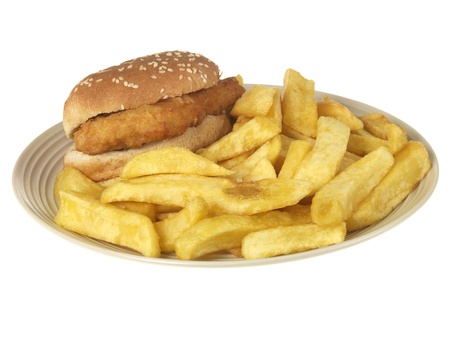 Chicken Burger and Chipsの写真素材