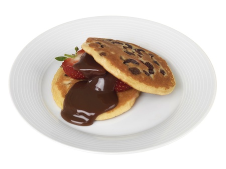 Strawberries and Pancakes with Chocolate Sauceの写真素材