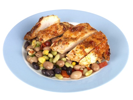 Chilli Chicken with Three Bean Saladの写真素材