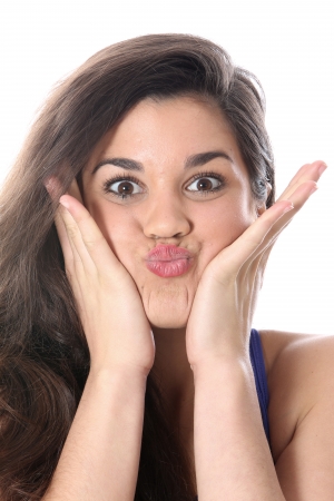 Model Released  Young Woman Pulling Facesの写真素材