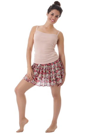 Model Released. Attractive Young Woman Modeling a Vest Top and Mini Skirtの写真素材