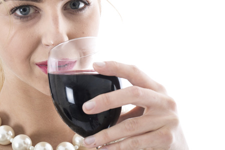  Young Woman Drinking a Glass of Red Wineの写真素材