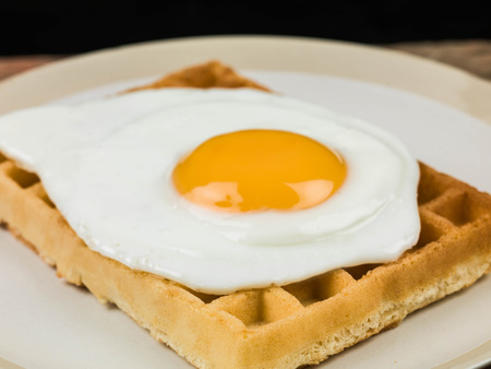 Breakfast Food of Fried Egg on a Waffleの写真素材