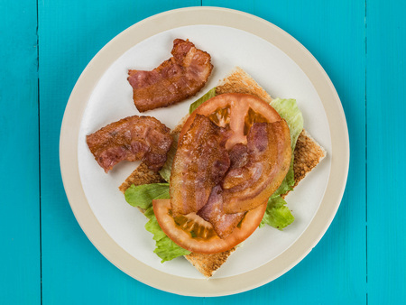 Bacon Lettuce and Tomato on Toast Healthy Breakfast Foodの写真素材