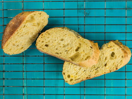 Slices of Freshly Baked Corn Bread on a Cooling Rack