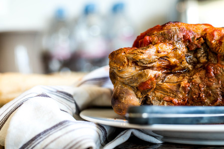 Roast Leg Of Lamb Sunday Lunch On A Plateの写真素材