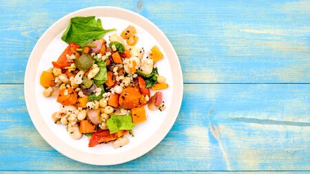Mediterranean Roast Vegetable Salad With Chickpeas, Sun Dried Tomatoes, Cannellini Beans and...