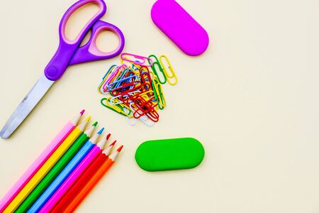 Back To School Coloured Pencils Rubbers Scissors and Paperclips
