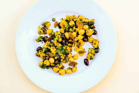 Healthy Summer Chickpea and Bean Dahl Vegetarian Salad With Apricots and Spinachの写真素材