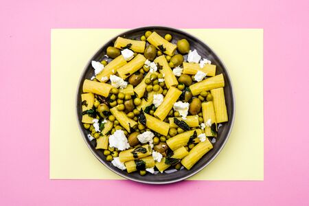 Rigatoni Pasta Salad With Feta Cheese, Peas, Feta Cheese and Mintの写真素材
