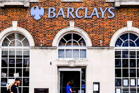 London UK, September 23, 2020, Customer Waiting At Barclays Bank Wearing A Protective Face Covering In Line With Government Guidelinesのeditorial素材