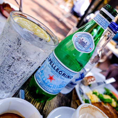 Bottle Of Cold Chilled Refreshing Pellegrino Sparkling Mineral Waterのeditorial素材