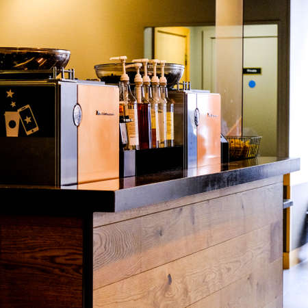 Starbucks Coffee Shop, Coffee Flavours Display Counter, With No Peopleのeditorial素材
