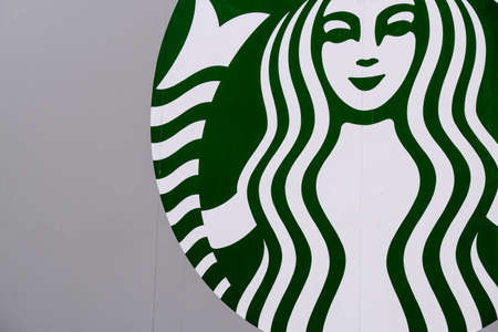 Close Up Of Starbucks High Street Coffee Chain Business Logo No Peopleのeditorial素材