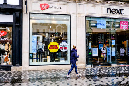 London UK, October 02 2020, Next High Street And Online Fashion Retailer, Entrance With COVID-19...