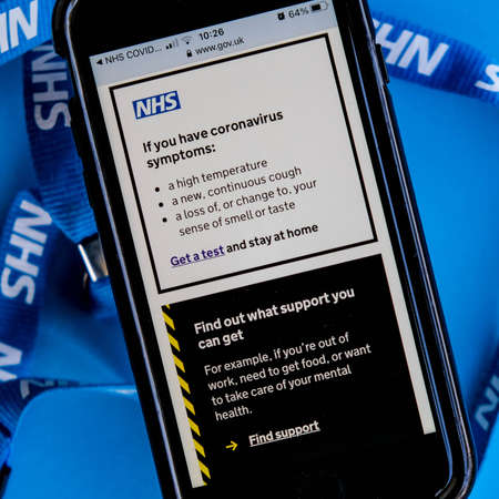 London UK October 14 2020, Close Up Of The UK NHS Track and Trace Mobile Phone App To Alert People...