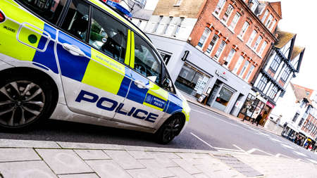 London UK October 19 2020, Police Patrol Vehicle Parked On The Road Opposite A Wagamama Restaurant...