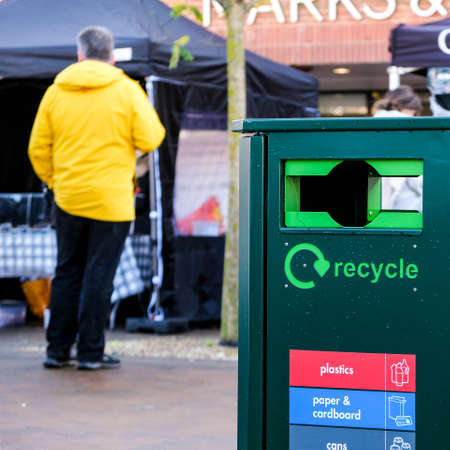 London UK, November 15 2020, City Centre High Street Recycle Binのeditorial素材