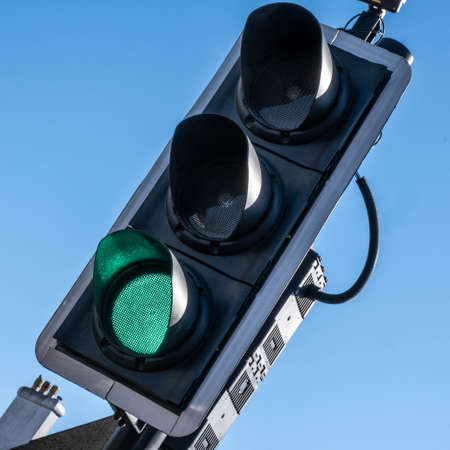 Epsom London UK, April 17 2021, Traffic Lights On Green Controlling Road Traffic With No Peopleのeditorial素材