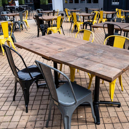 Kingston Upon Thames London UK, May 04 2021, Customer Seating Area Outside A Pub Cafe Or Restaurant With No Peopleのeditorial素材