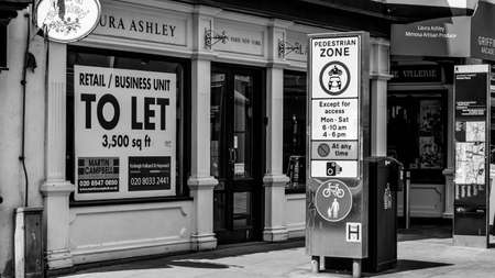 Kingston Upon Thames London, May 07 2021, Laura Ashley Retail Shop With A To Let Sign In The Window In A Pedestrian Zone With No Peopleのeditorial素材