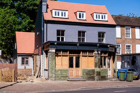Epsom Surrey, London, May 08 2022, Town Centre High Street Restaurant Refurbishment With No Peopleのeditorial素材