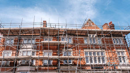 Epsom Surrey, London UK, May 22 2022, Scaffolding Around Traditional Residential High Street Building During Redevelopment worksのeditorial素材