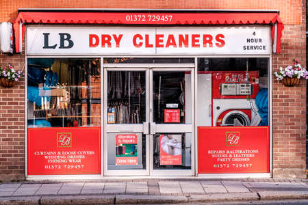 Epsom Surrey, London UK, May 22 2022, Closed Dry Cleaning Shop or Store With No Peopleのeditorial素材