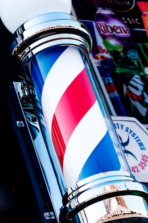 Epsom Surrey, London UK, May 28 2022, Traditional Mens Barber Shop Pole With No Peopleのeditorial素材