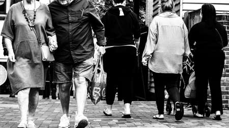 Epsom Surrey, London UK, May 28 2022, Small Group Of People Walking Along High Streetのeditorial素材