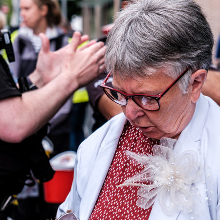 Epsom Surrey, London UK, June 04 2022, Elderly Woman With Grey And Glasses Looking Thoughtfulのeditorial素材